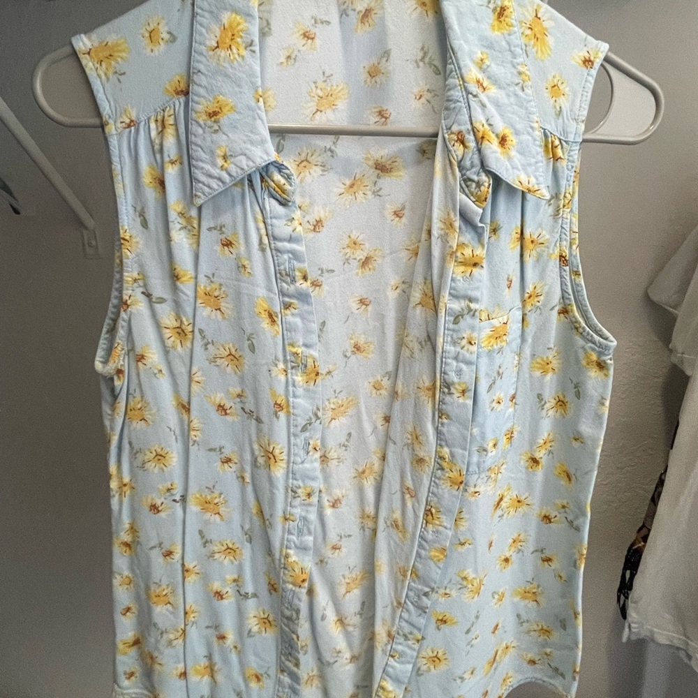 No Boundaries Blue Sleeveless Button Down Blouse